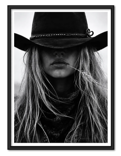 Black and White Cowgirl Portrait Wall Art
