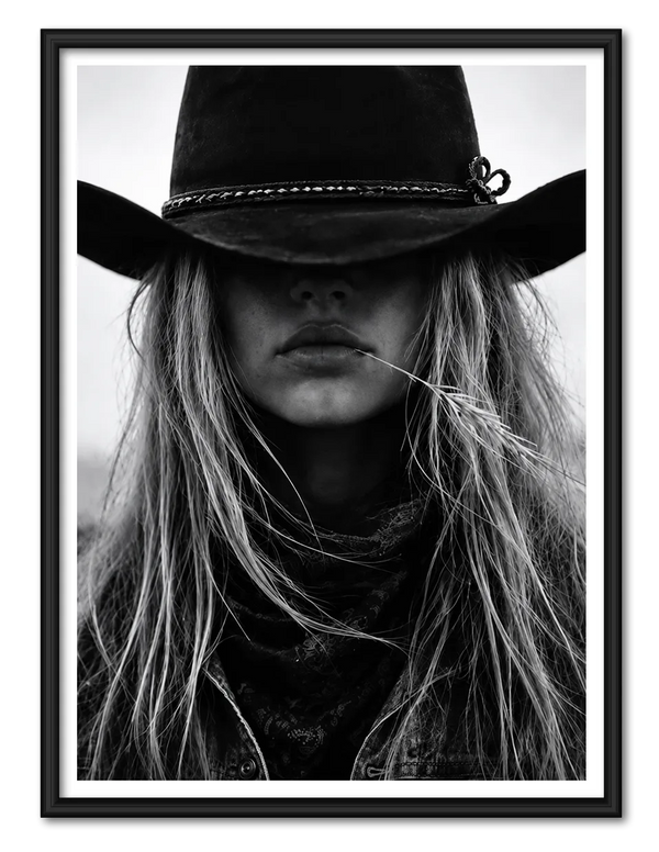 Black and White Cowgirl Portrait Wall Art