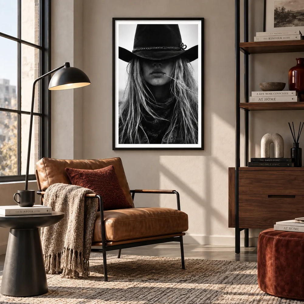 Black and White Cowgirl Portrait Wall Art 2