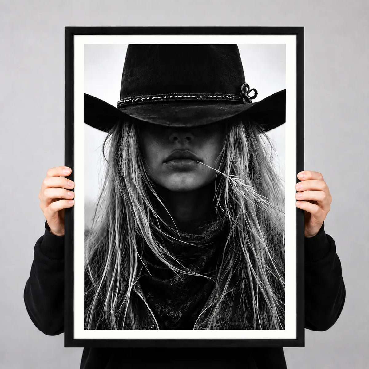 Black and White Cowgirl Portrait Wall Art 3