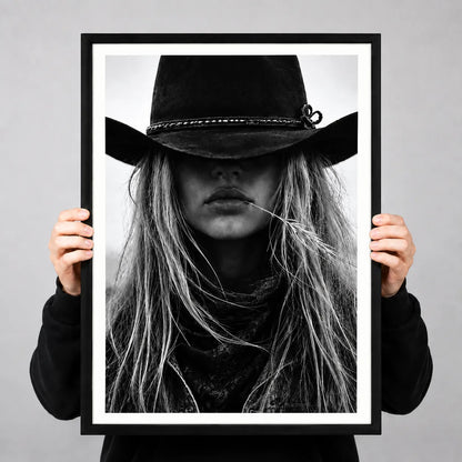 Black and White Cowgirl Portrait Wall Art 3