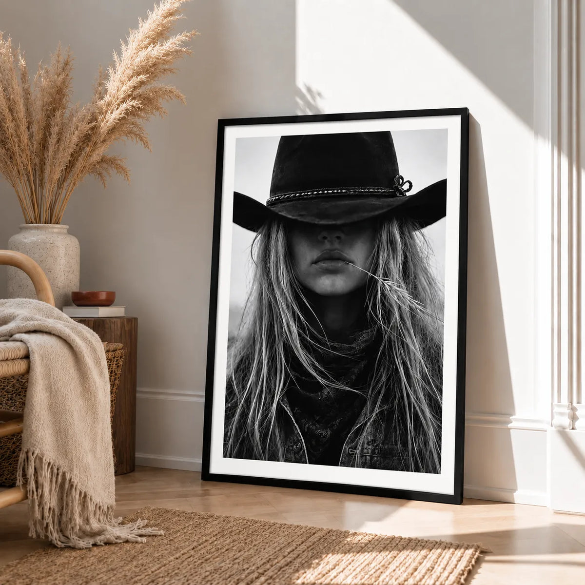 Black and White Cowgirl Portrait Wall Art 4