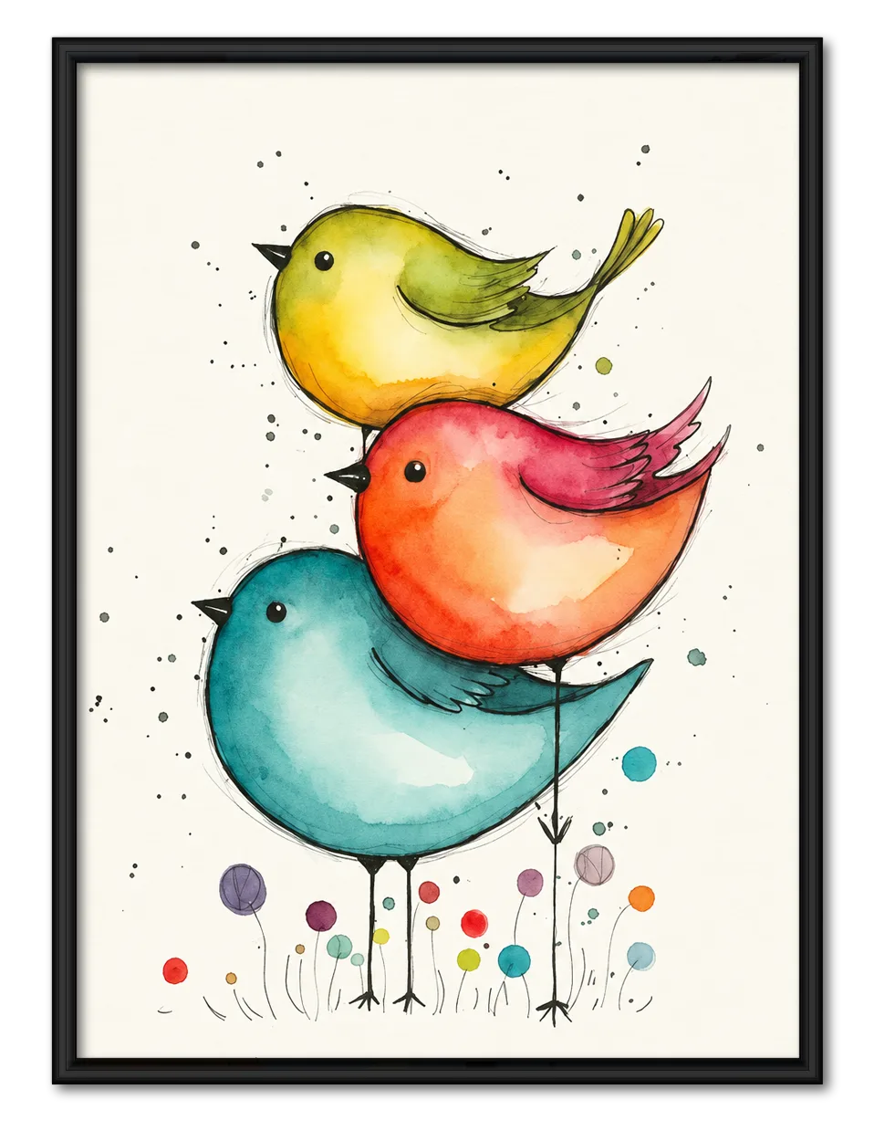 Three Colorful Birds Watercolor Wall Art 1