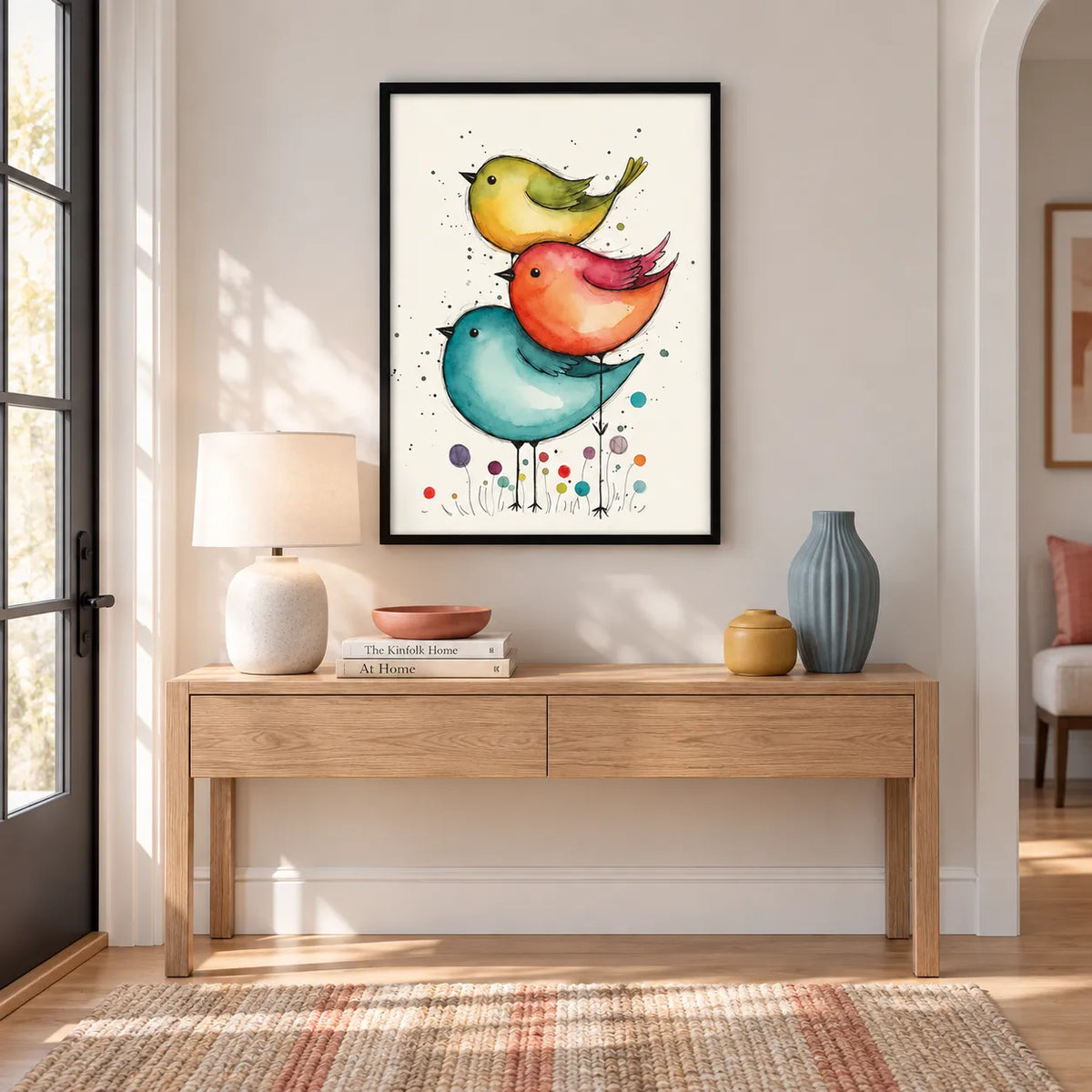 Three Colorful Birds Watercolor Wall Art 2