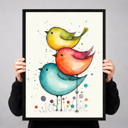 Three Colorful Birds Watercolor Wall Art 3