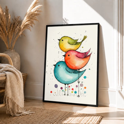 Three Colorful Birds Watercolor Wall Art 4