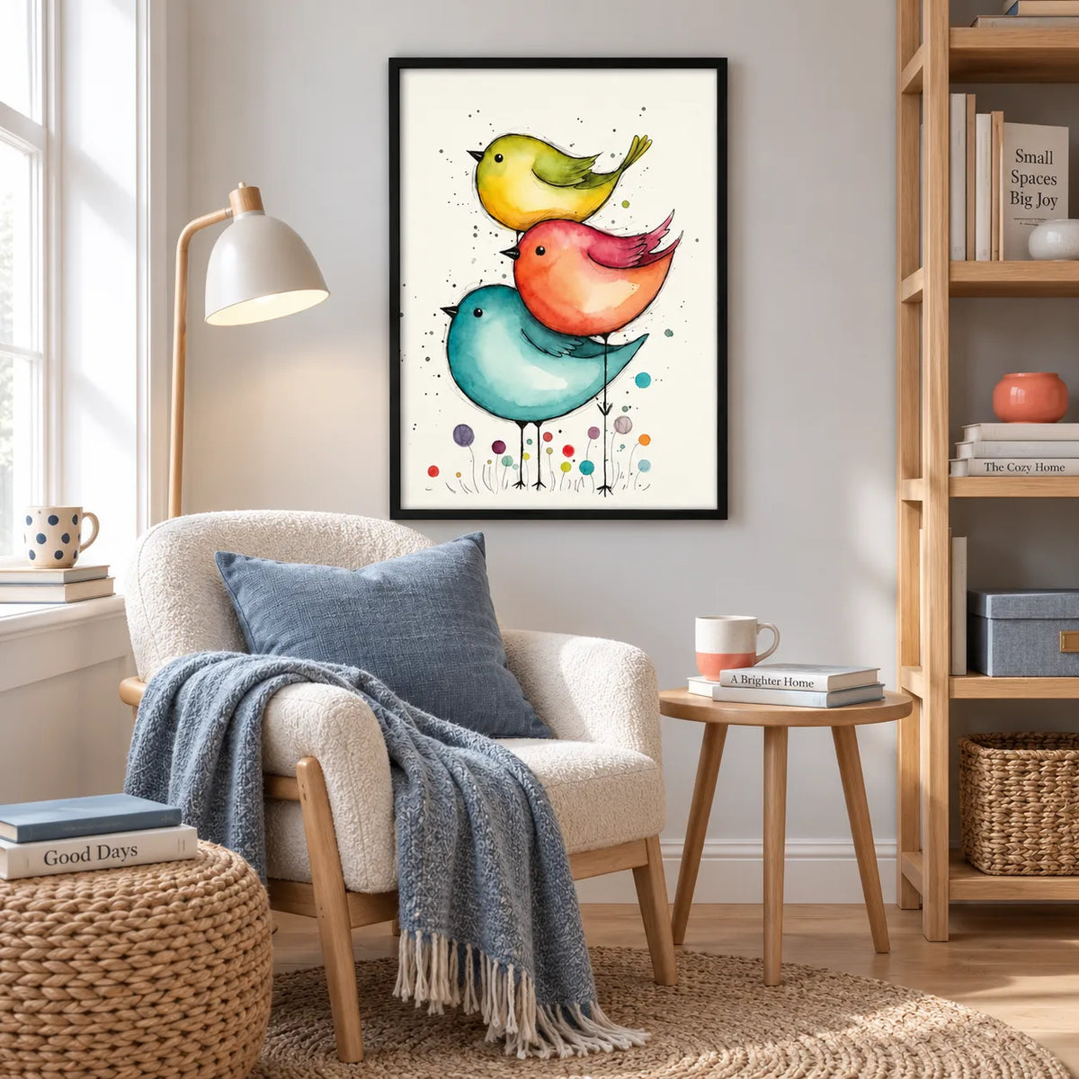 Three Colorful Birds Watercolor Wall Art 5