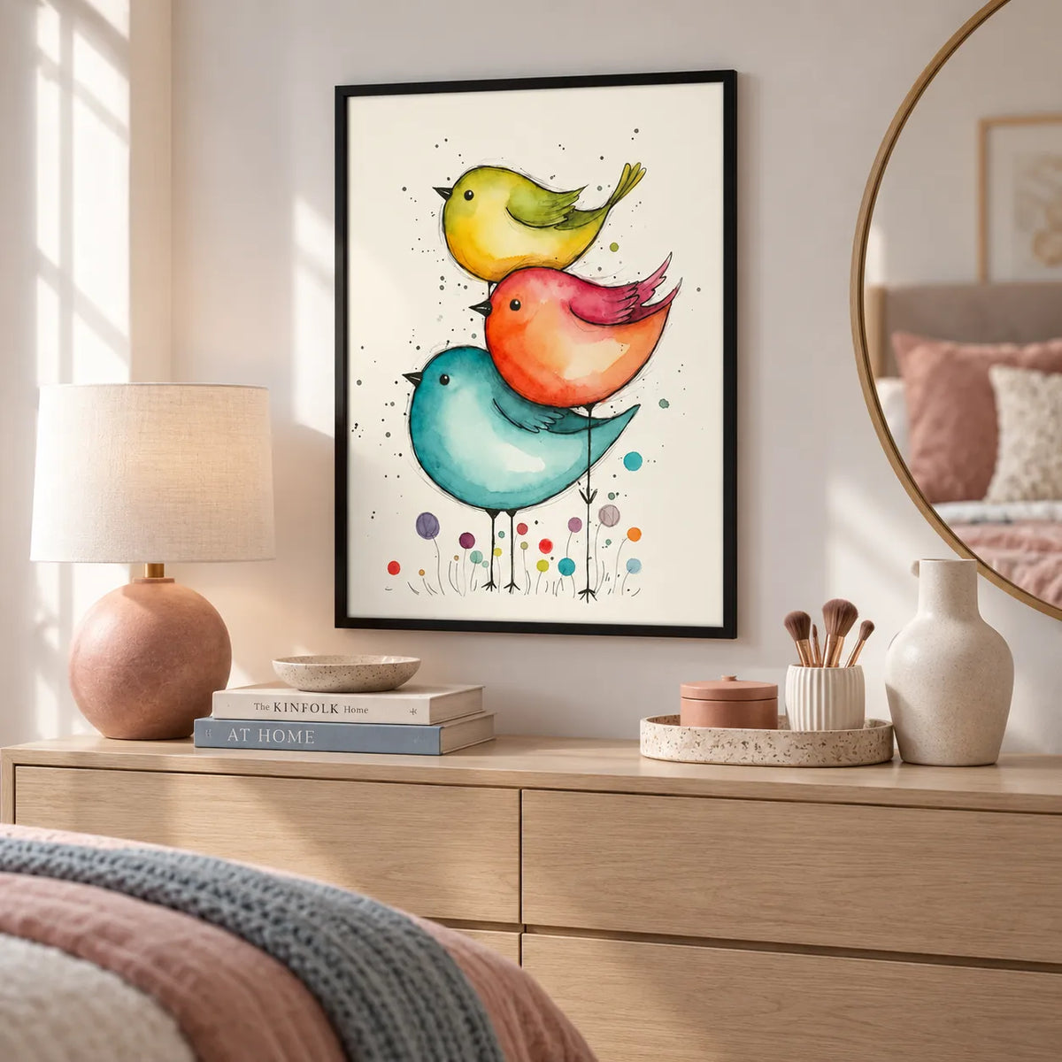 Three Colorful Birds Watercolor Wall Art 6
