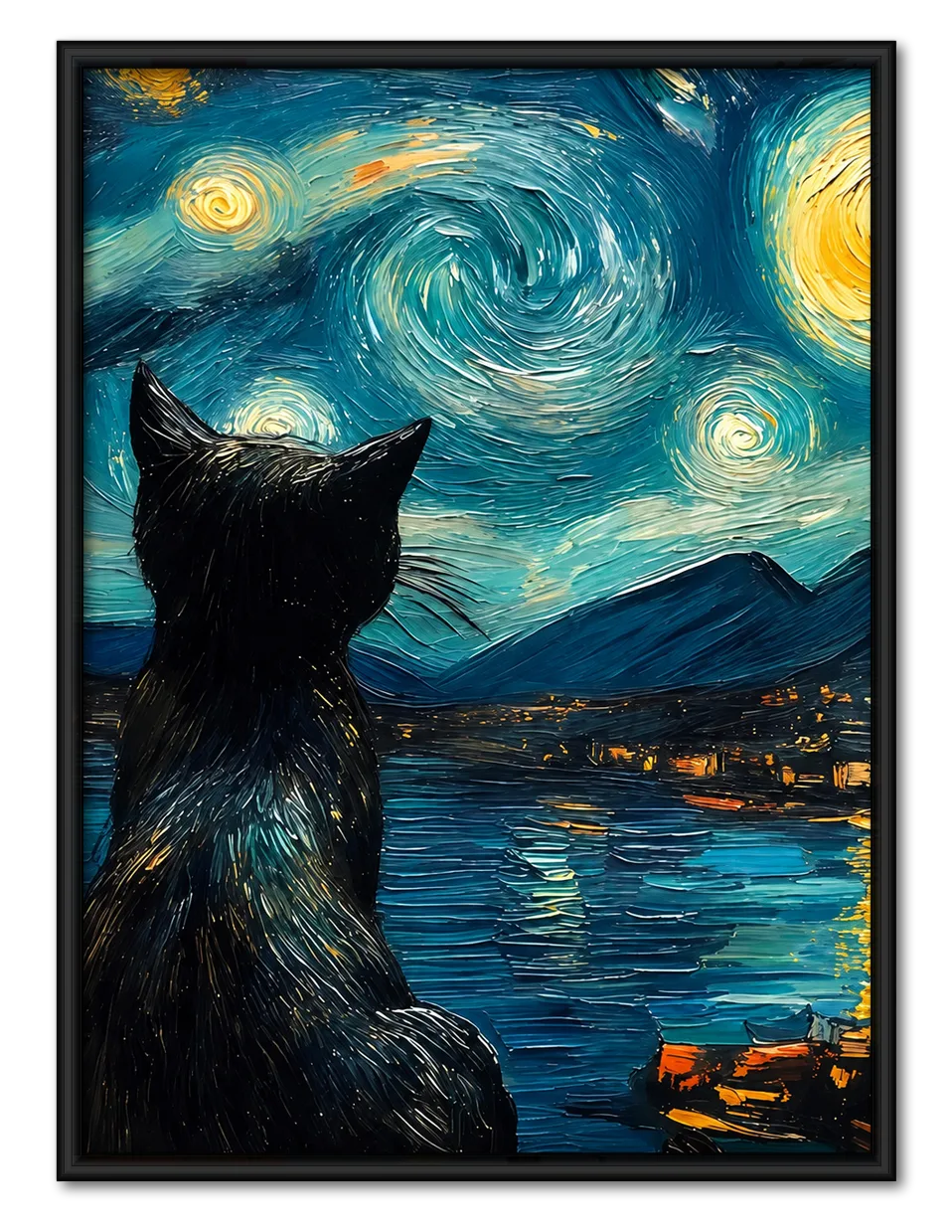 Black Cat Starry Night Wall Art 1
