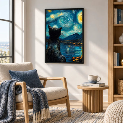 Black Cat Starry Night Wall Art 2