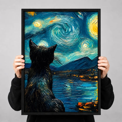 Black Cat Starry Night Wall Art 3