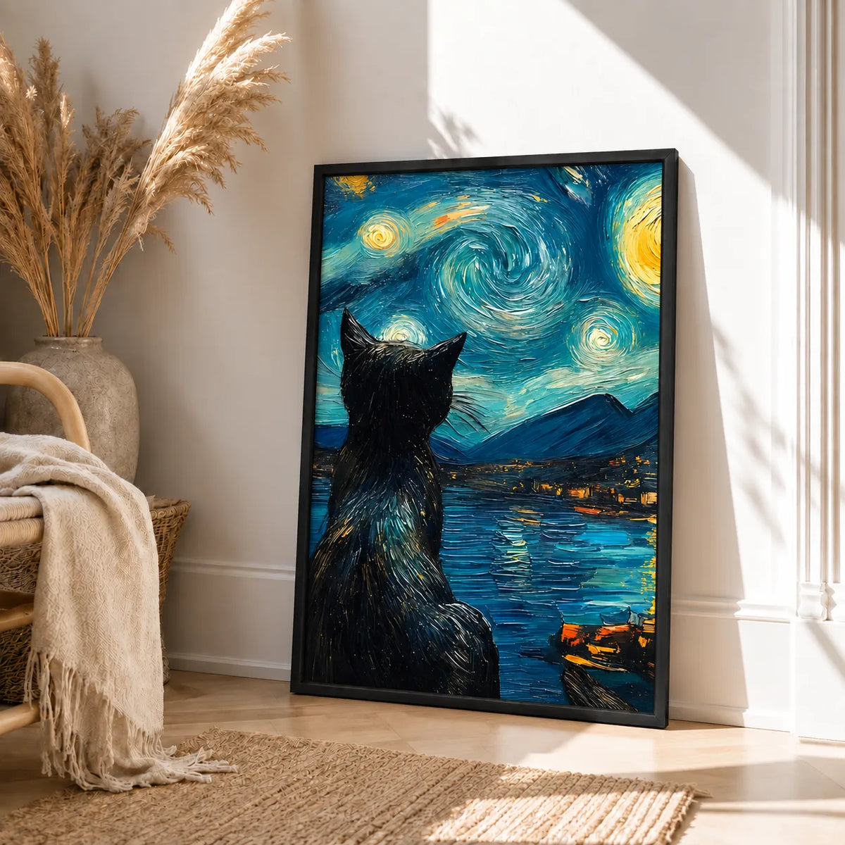 Black Cat Starry Night Wall Art 4
