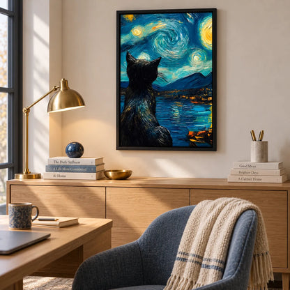 Black Cat Starry Night Wall Art 5