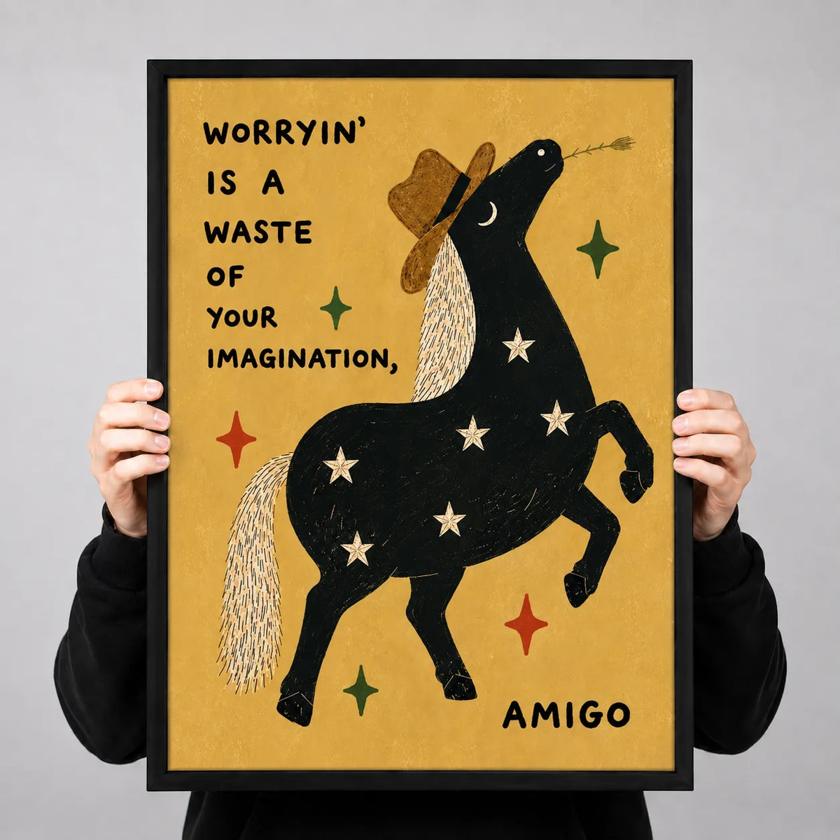 Worryin’ Is A Waste Cowboy Horse Wall Art 3