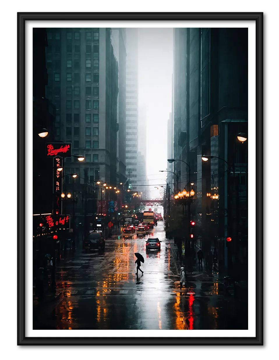 Rainy City Street Night Photography Wall Art 1