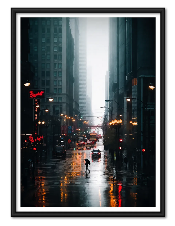 Rainy City Street Night Photography Wall Art