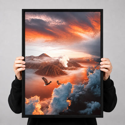 Volcano Above The Clouds Sunset Wall Art 3