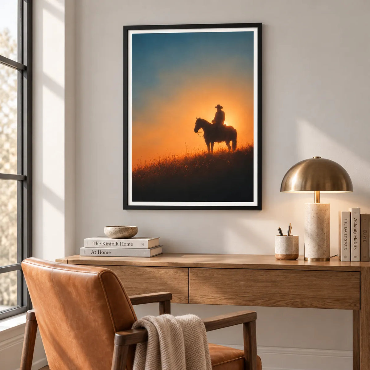 Cowboy Horse Sunset Silhouette Wall Art 2