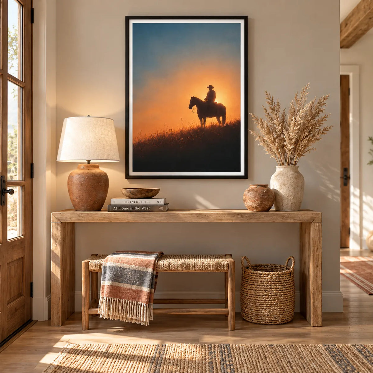 Cowboy Horse Sunset Silhouette Wall Art 4