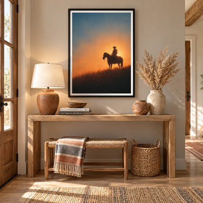 Cowboy Horse Sunset Silhouette Wall Art 4