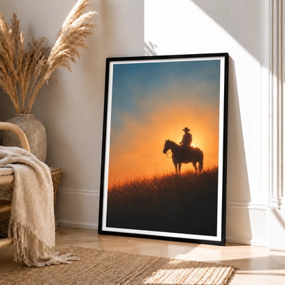 Cowboy Horse Sunset Silhouette Wall Art 5