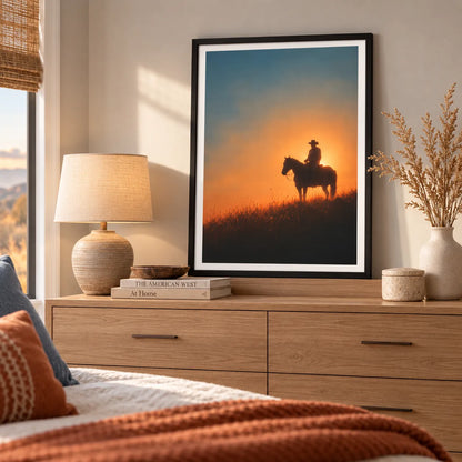Cowboy Horse Sunset Silhouette Wall Art 6