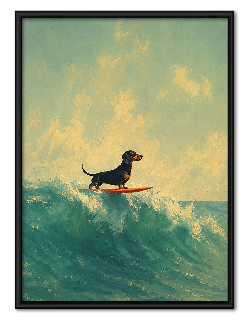 Surfing Dachshund Ocean Wave Wall Art 1