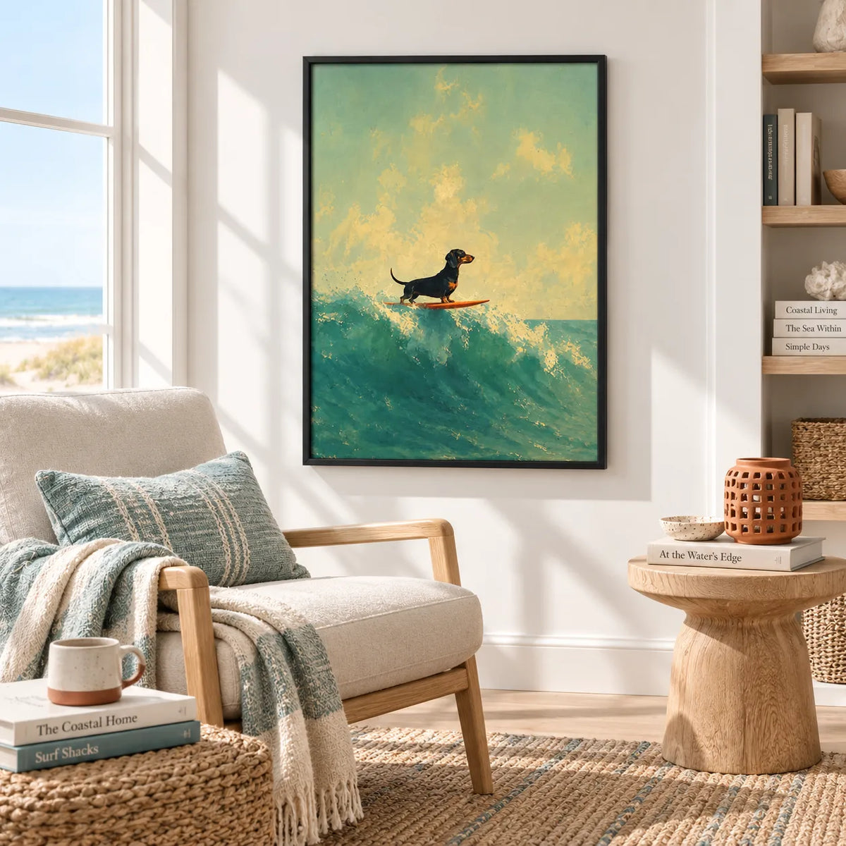 Surfing Dachshund Ocean Wave Wall Art 2