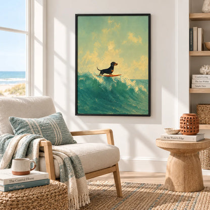 Surfing Dachshund Ocean Wave Wall Art 2