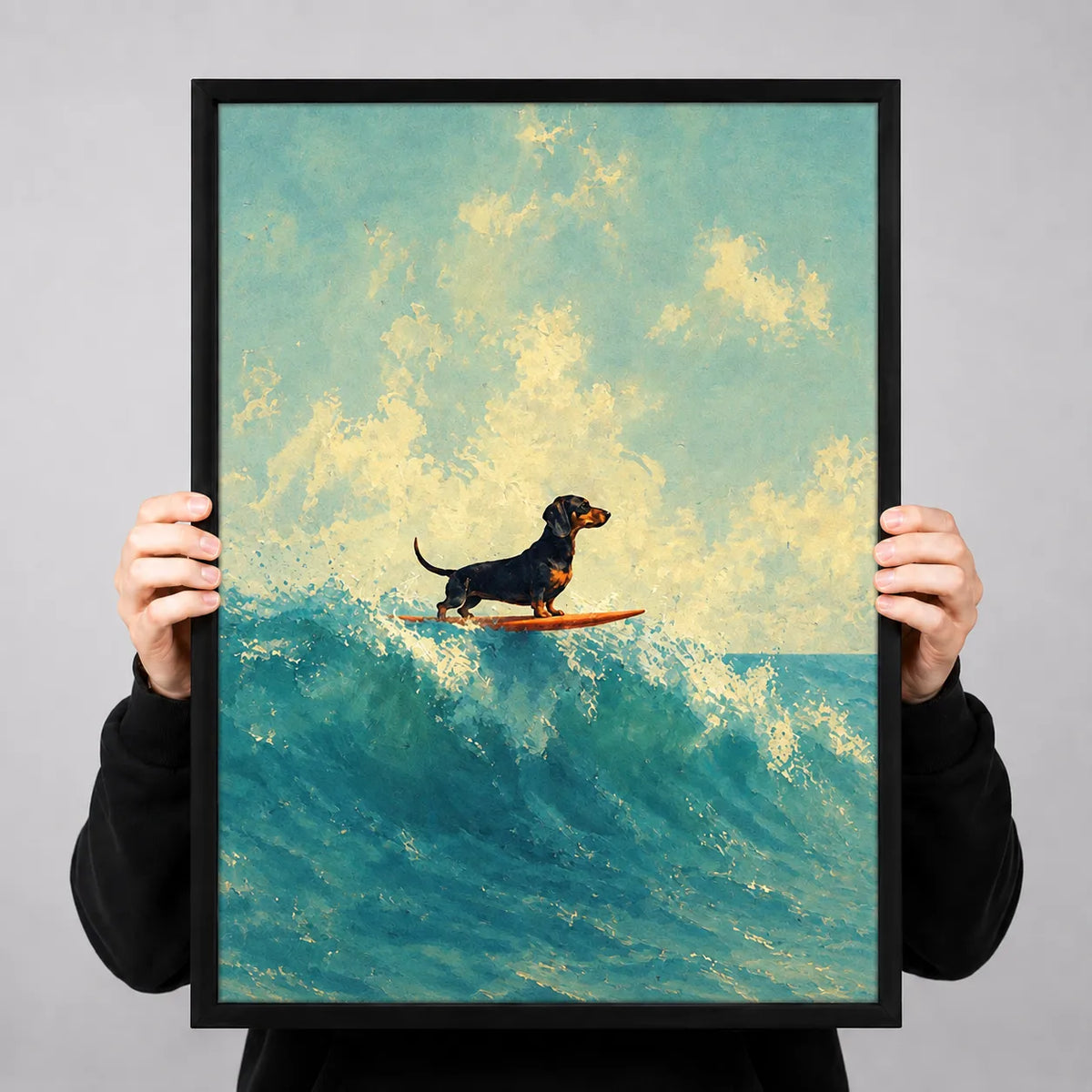 Surfing Dachshund Ocean Wave Wall Art 3