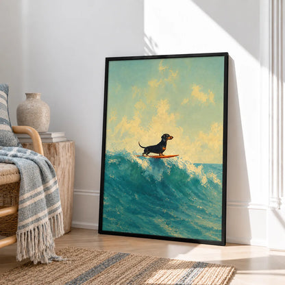 Surfing Dachshund Ocean Wave Wall Art 4