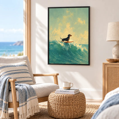 Surfing Dachshund Ocean Wave Wall Art 5