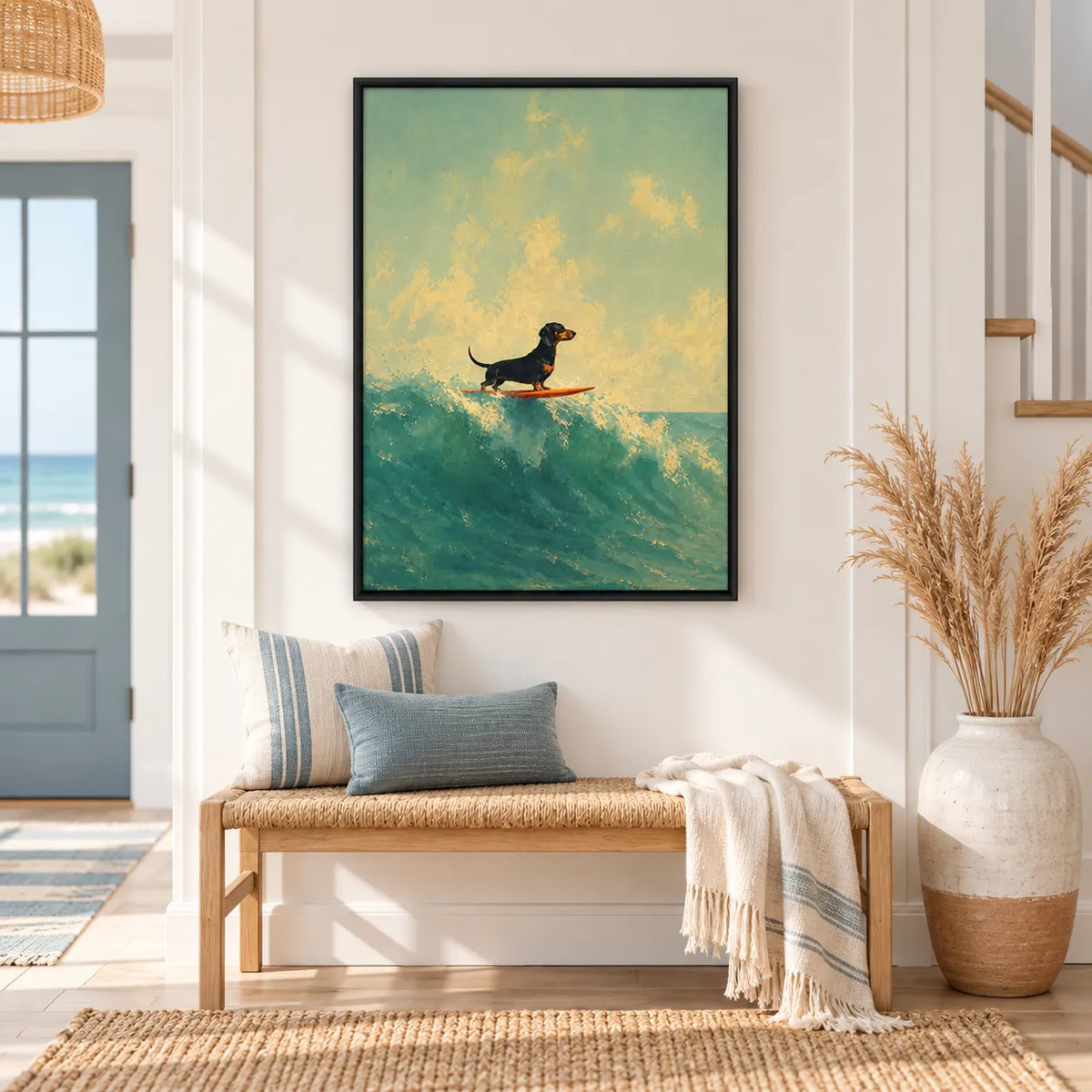 Surfing Dachshund Ocean Wave Wall Art 6