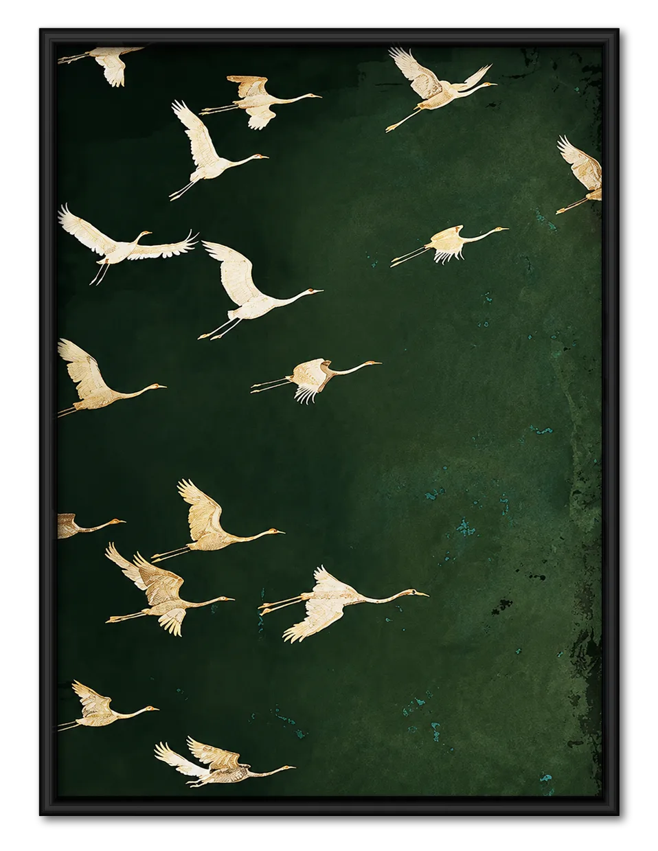 Flying Cranes Dark Green Wall Art 1