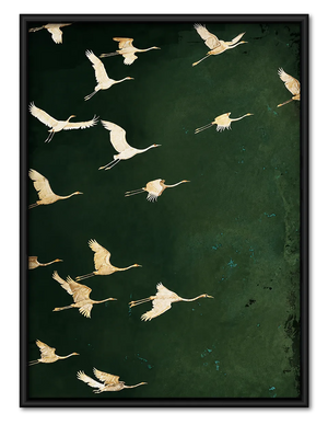 Flying Cranes Dark Green Wall Art
