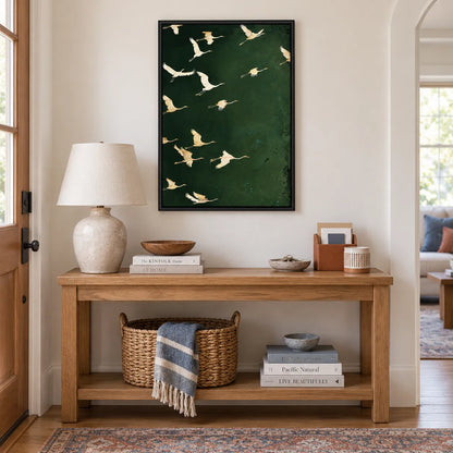 Flying Cranes Dark Green Wall Art 5