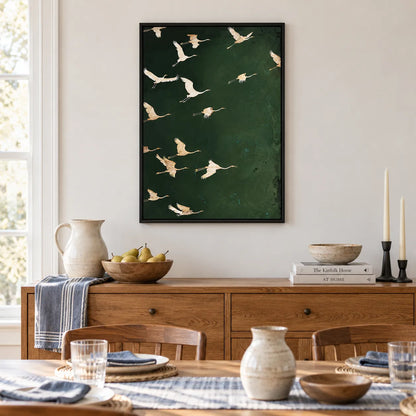 Flying Cranes Dark Green Wall Art 6