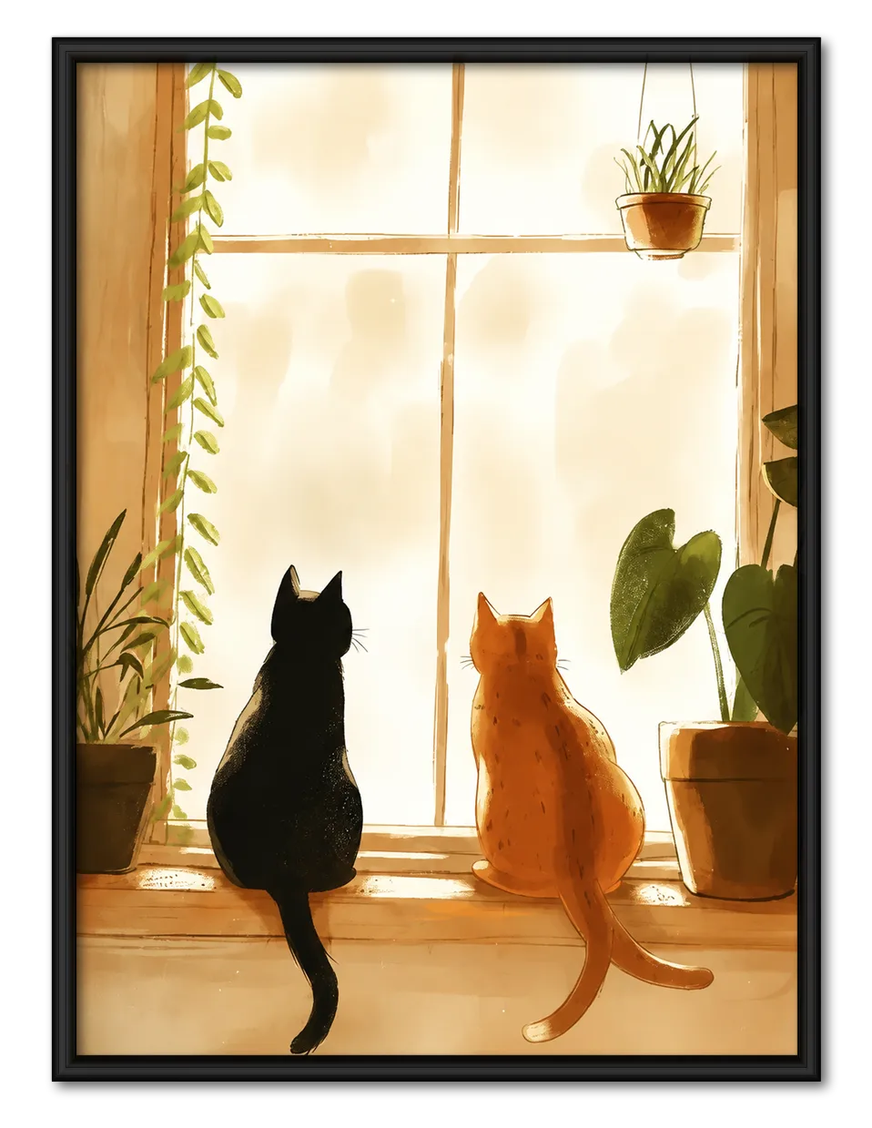 Two Cats by the Window Botanical Wall Art 1