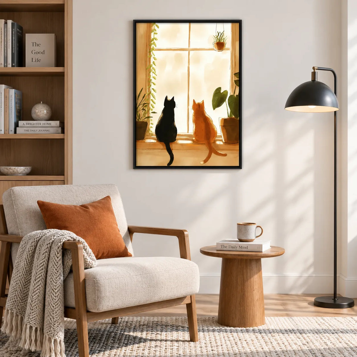 Two Cats by the Window Botanical Wall Art 2
