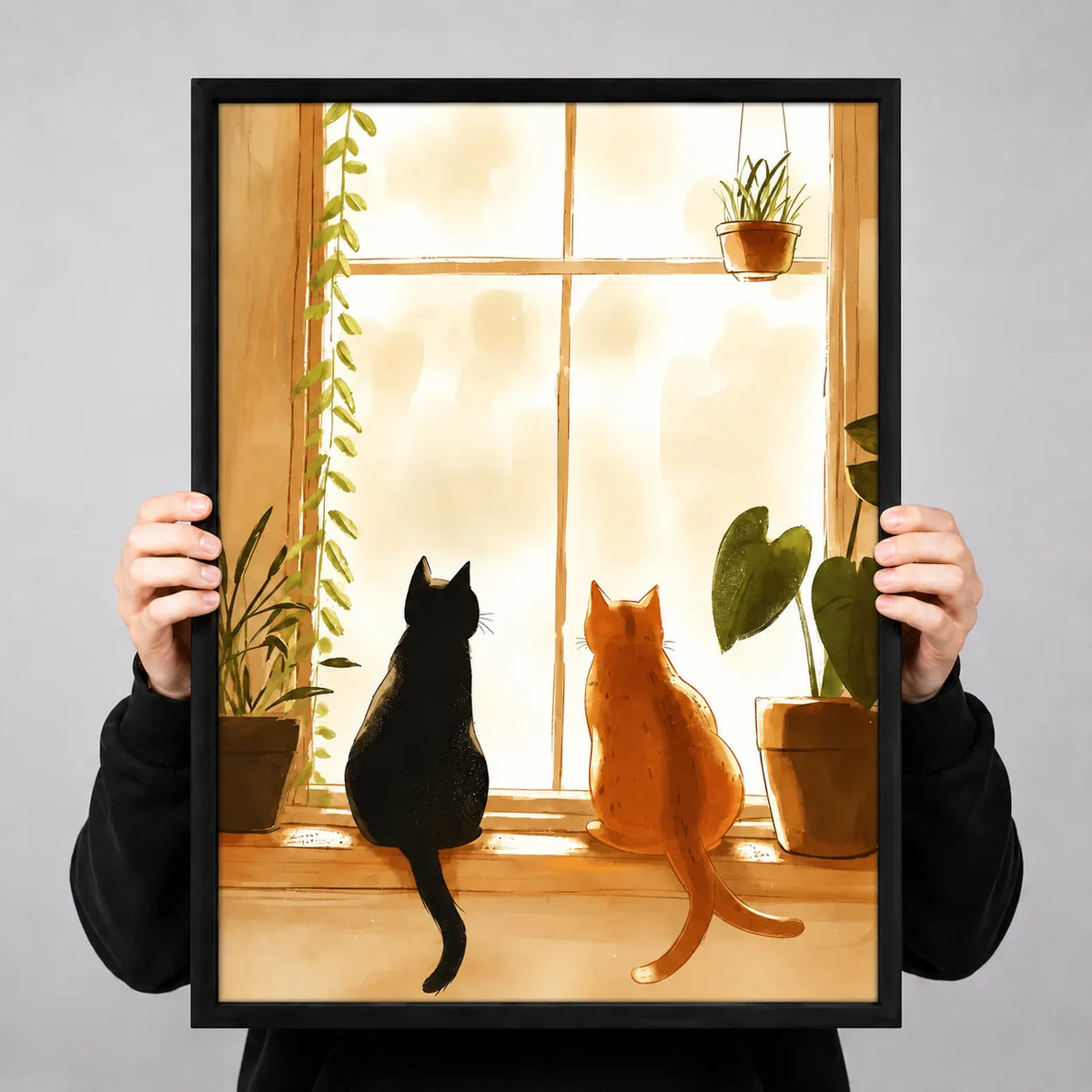 Two Cats by the Window Botanical Wall Art 3