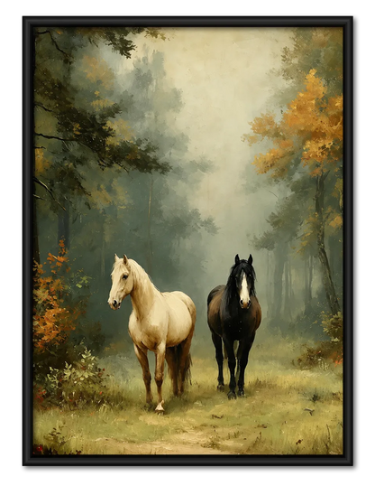 Misty Forest Horses Wall Art 1