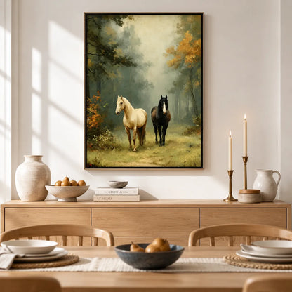 Misty Forest Horses Wall Art 2