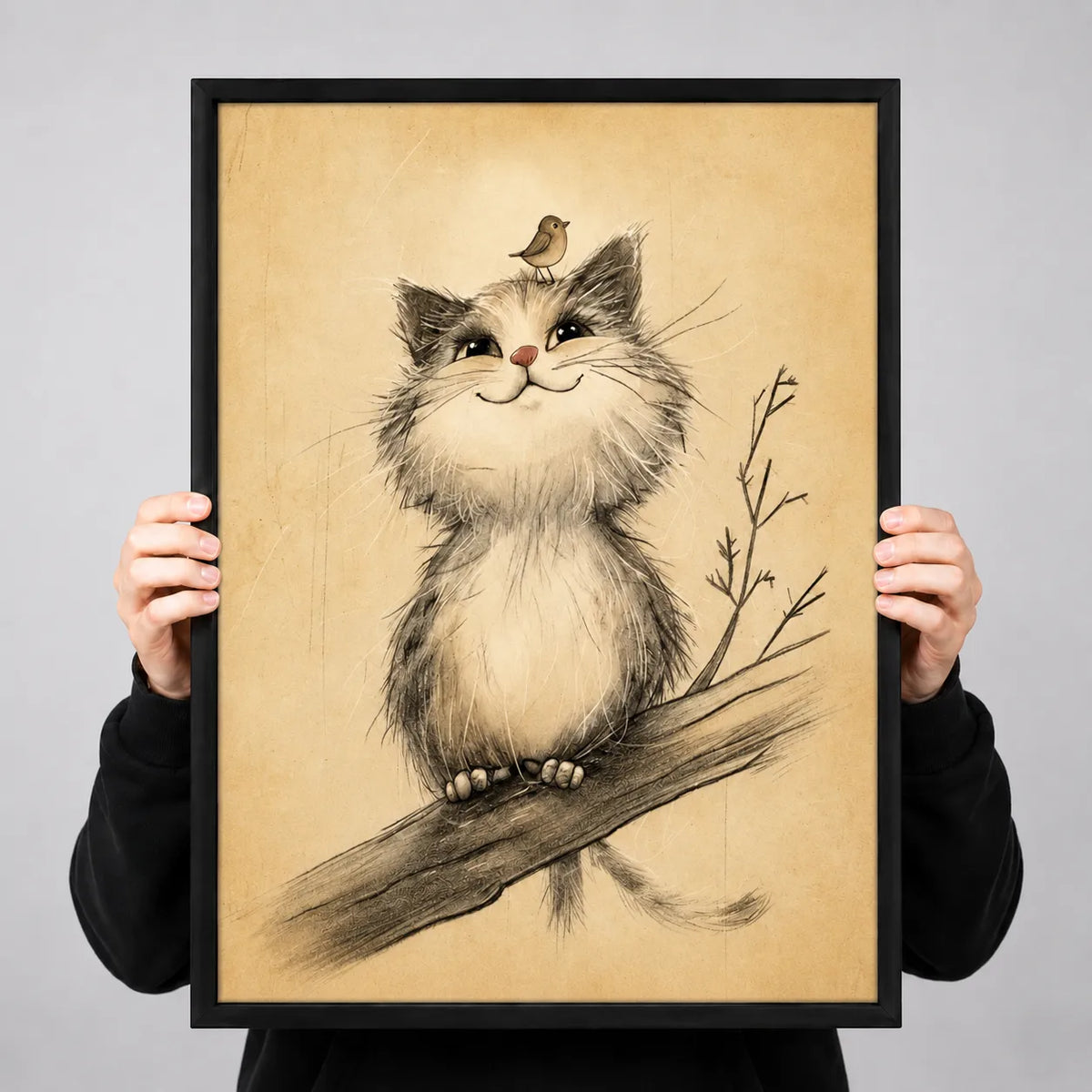 Whimsical Cat and Bird Wall Art 3