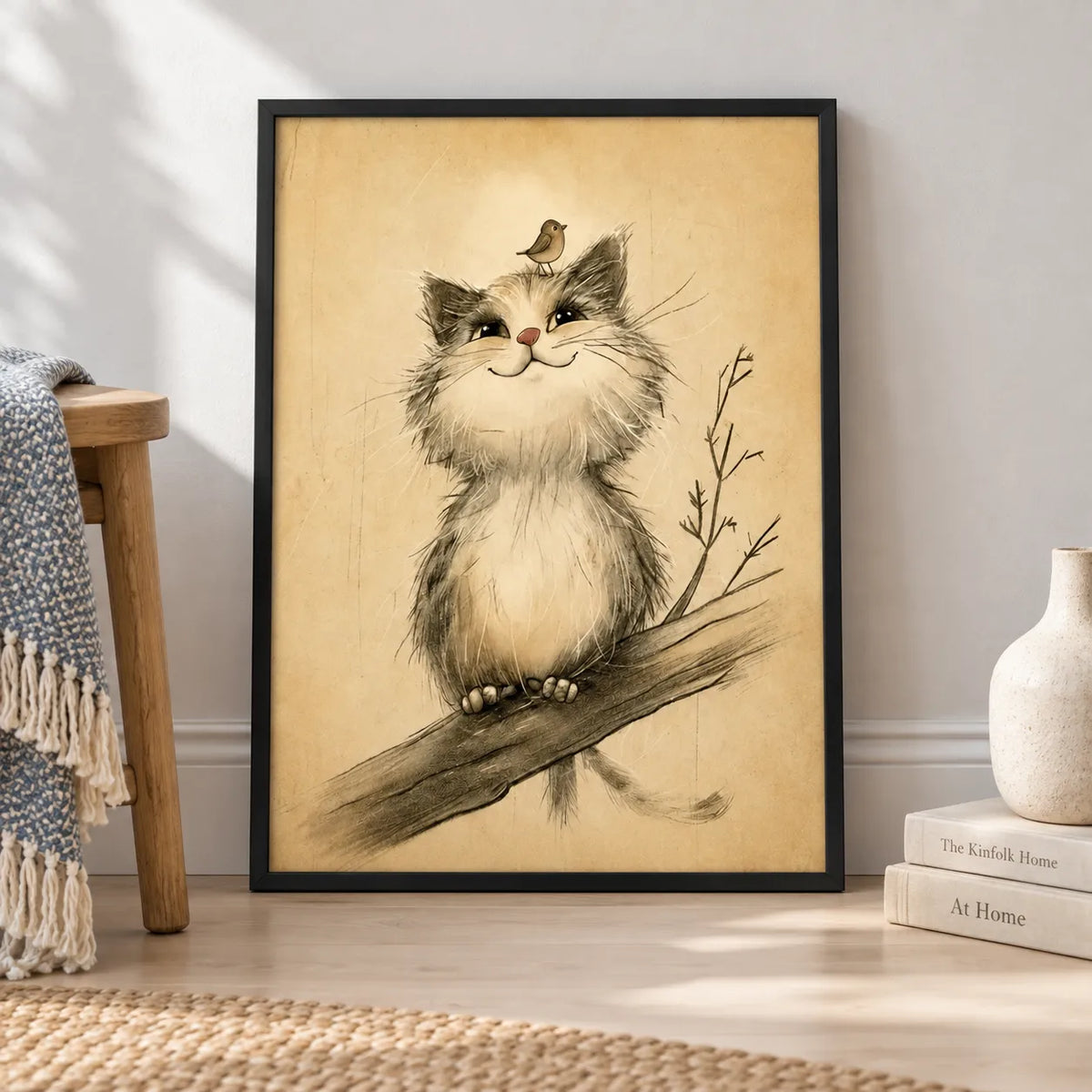 Whimsical Cat and Bird Wall Art 4