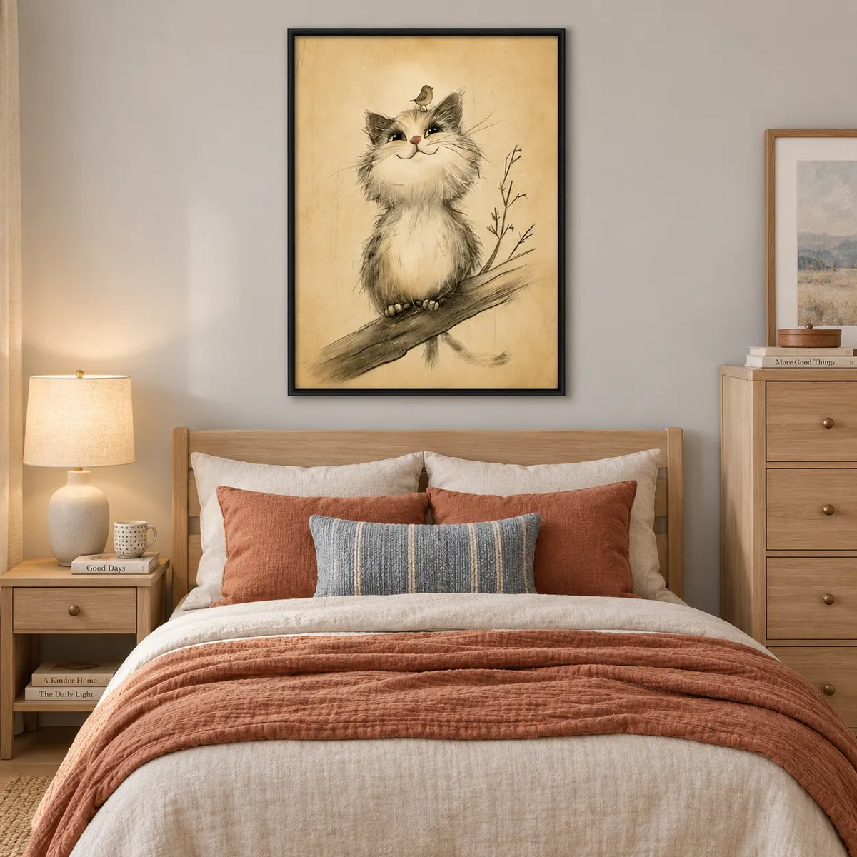 Whimsical Cat and Bird Wall Art 5