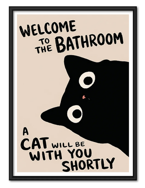 Bathroom Cat Warning Wall Art