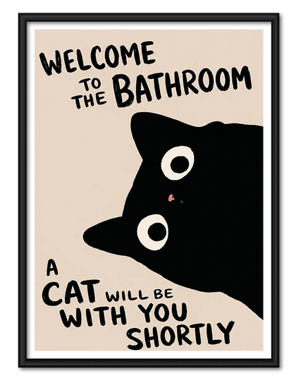Bathroom Cat Warning Wall Art