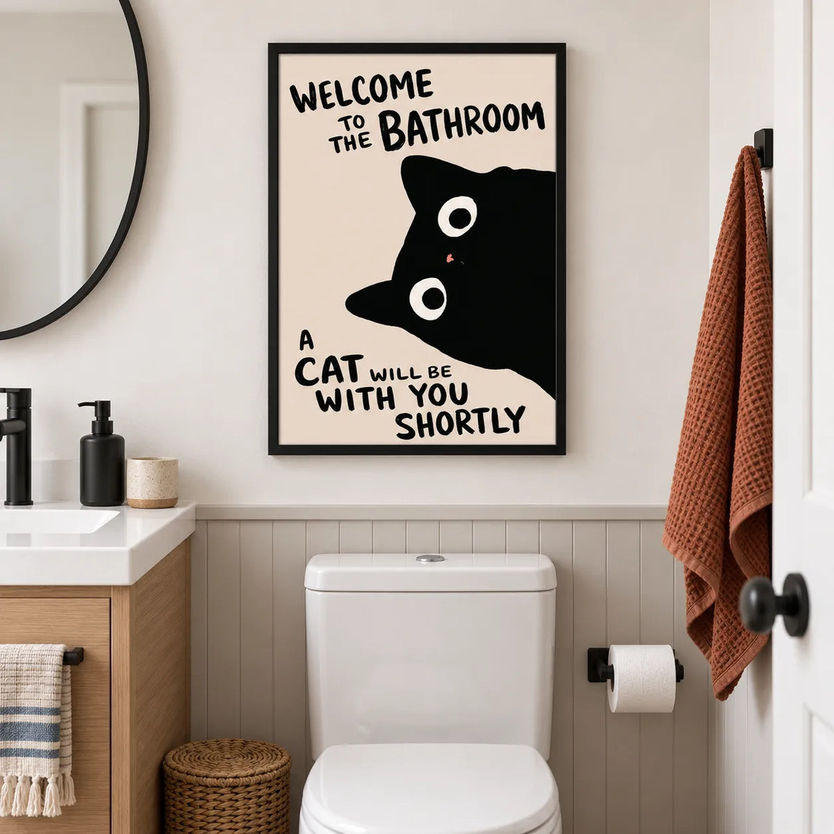 Bathroom Cat Warning Wall Art 2