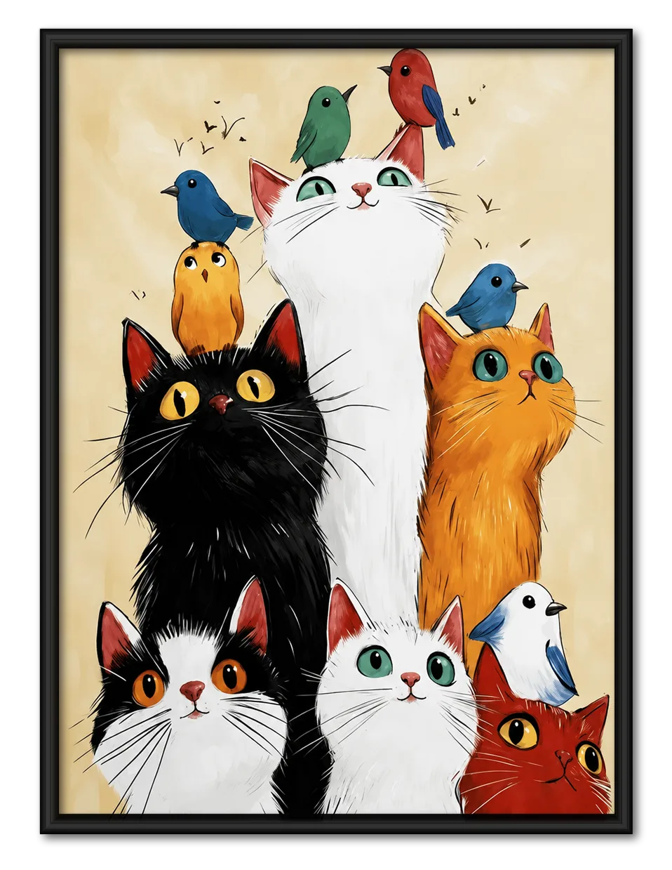 Cats and Birds Playful Wall Art 1