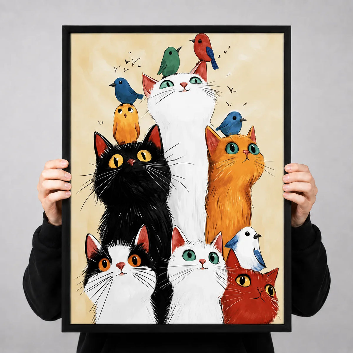 Cats and Birds Playful Wall Art 3